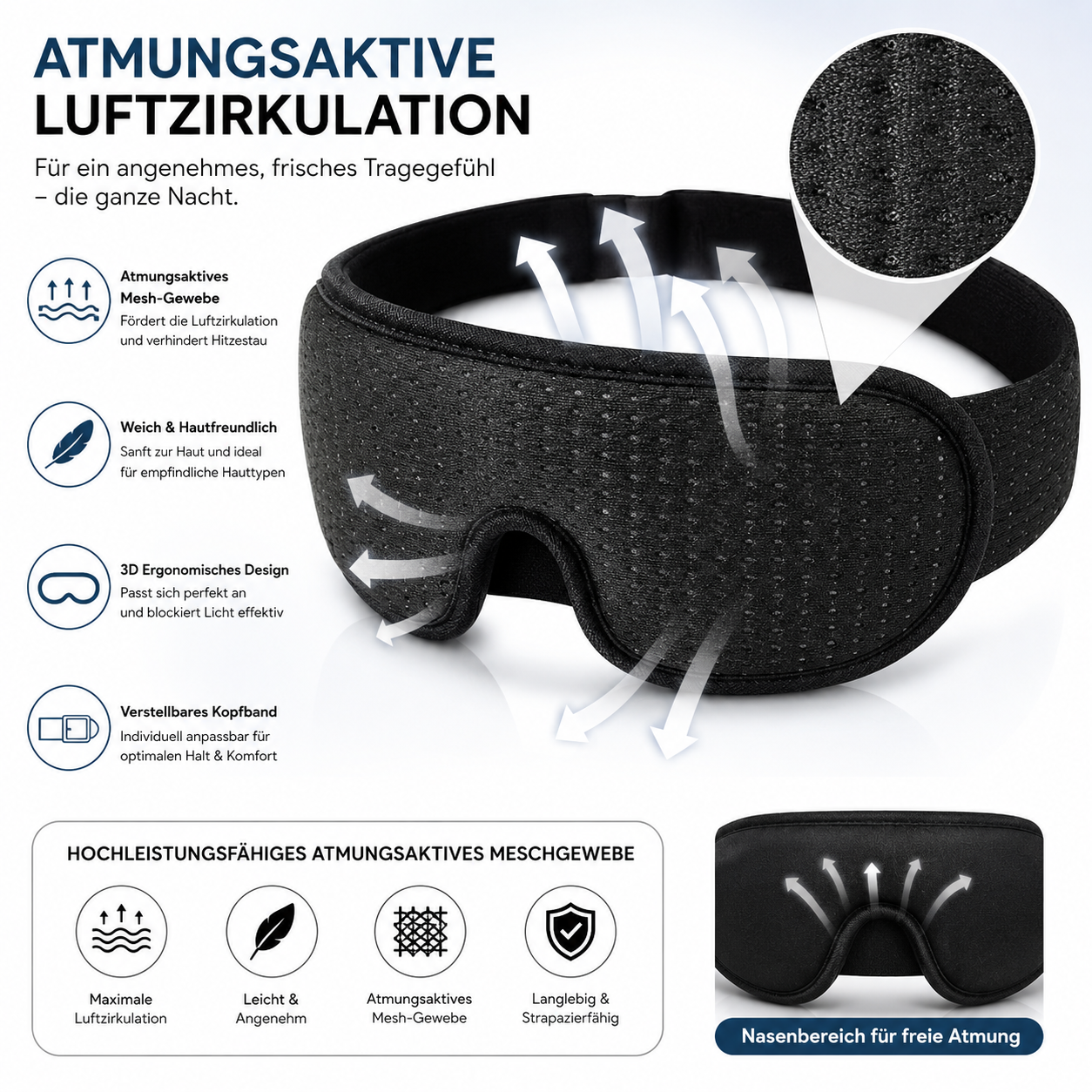 Wellvy 3D Schlafmaske — Kein Licht, kein Druck, nur tiefer Schlaf