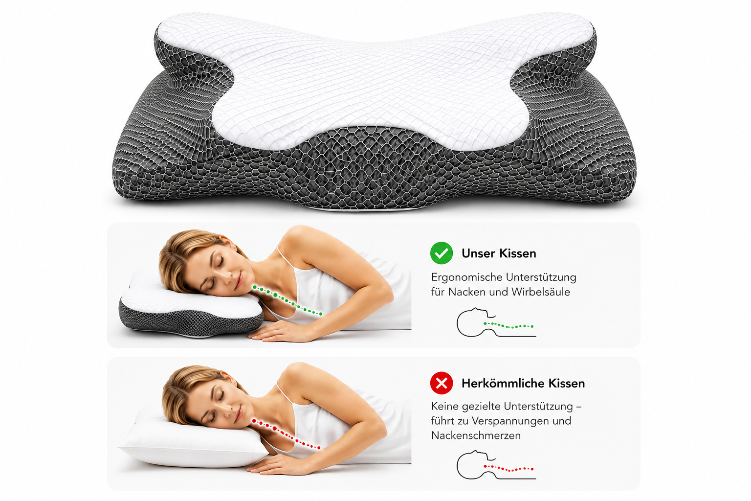 Wellvy Ergonomisches Schlafkissen — Memory Foam für Nacken, Schultern & Wirbelsäule