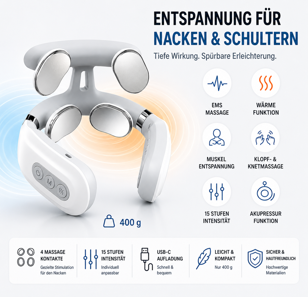 Wellvy Nackenmassagegerät — Tiefe Muskelentspannung für Nacken & Schultern