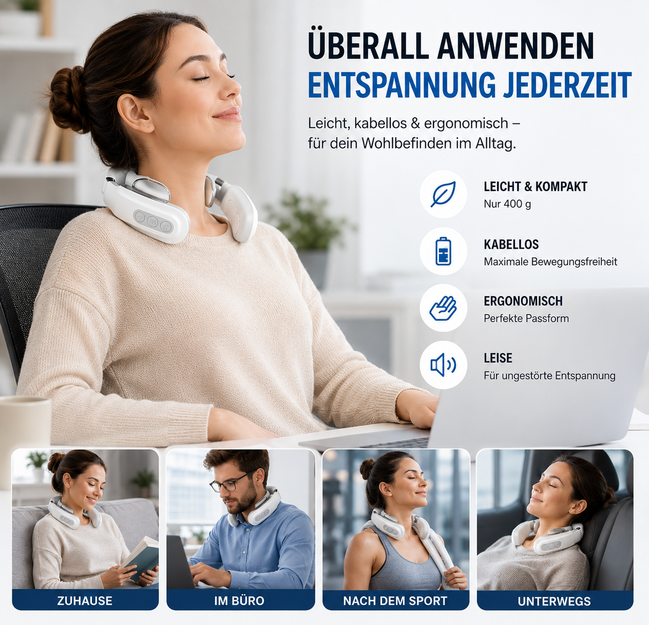 Wellvy Nackenmassagegerät — Tiefe Muskelentspannung für Nacken & Schultern
